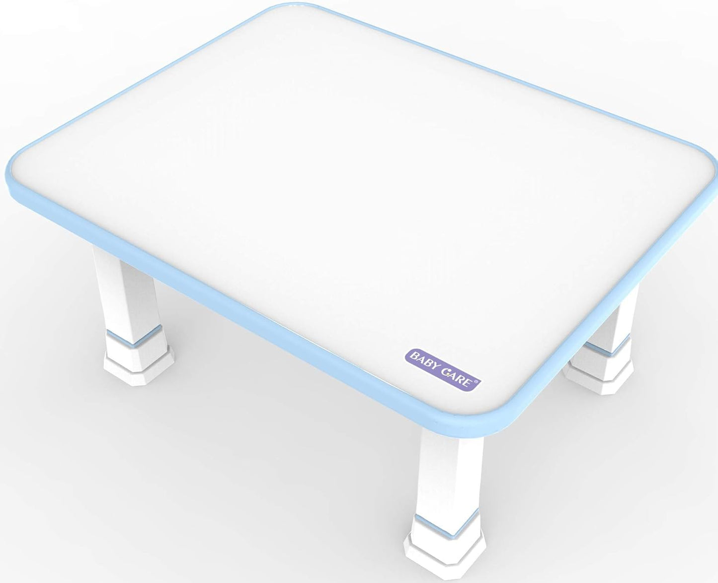 Kids Folding Floor Table — Adjustable Heights, for Play / Reading / Snack Time, White/Blue