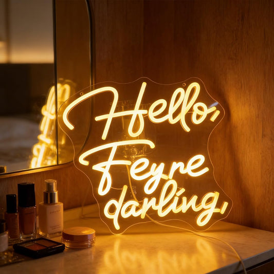 "Hello, Feyre Darling" Bookish Quote Light - Whimsical LED Decor for Fan's Bedroom, Reading Nook or Bookshelf Decor, Dimmable USB, Magical Gift for ACOTAR & SJM Fans
