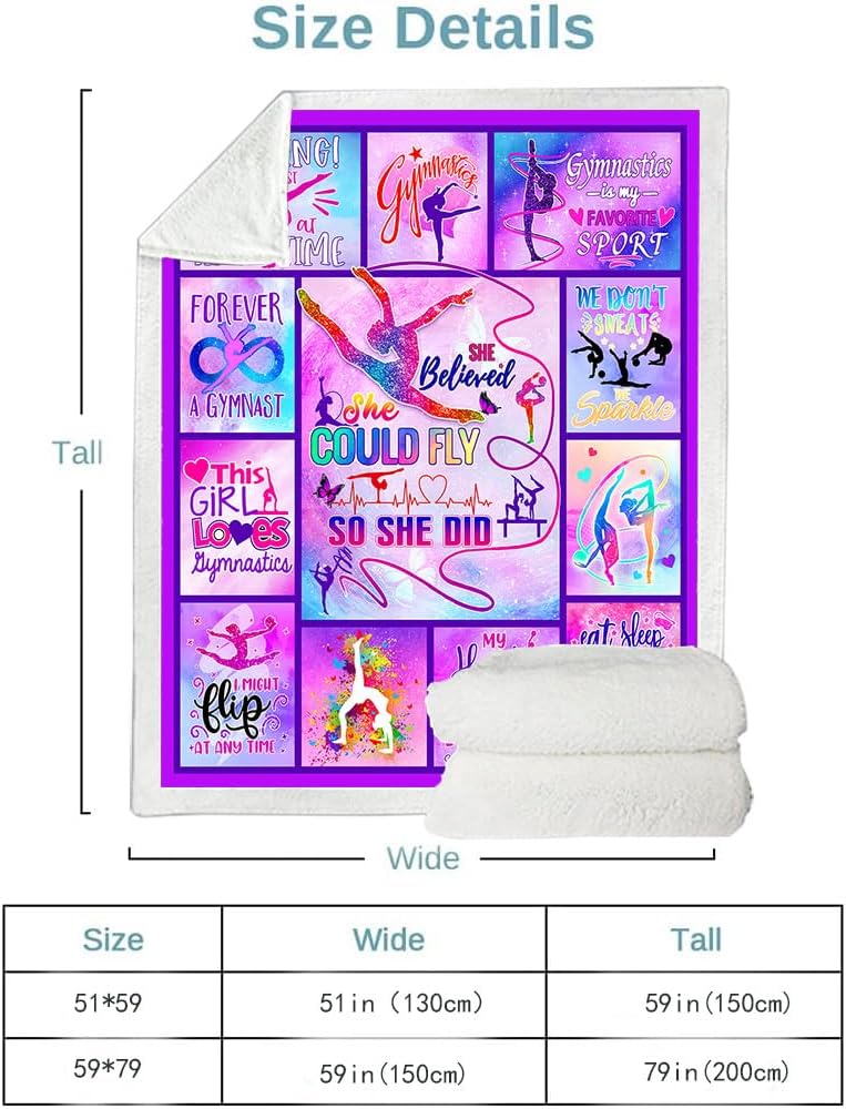 TRIKPTEY Gymnastics Blanket, 60x50inch, Polyester Fleece, Lightweight, Breathable, Throw Blanket for Girls, Teens, Womens, Inspirational Gift