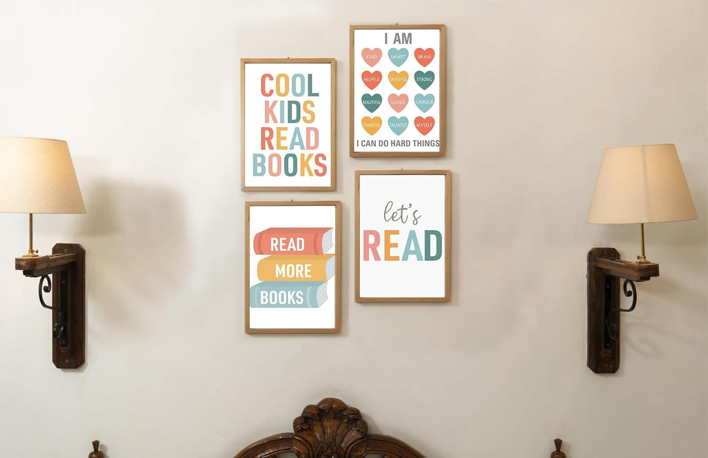 ULEGIE Cool Kids Read Book Wall Art Decor, Reading Corner Decor for Classroom, Let's Read Sign Wall Art Prints for Posters Kids Reading Nook Classroom Nursery Decor, Set of 4 8x10 Inch Unframed