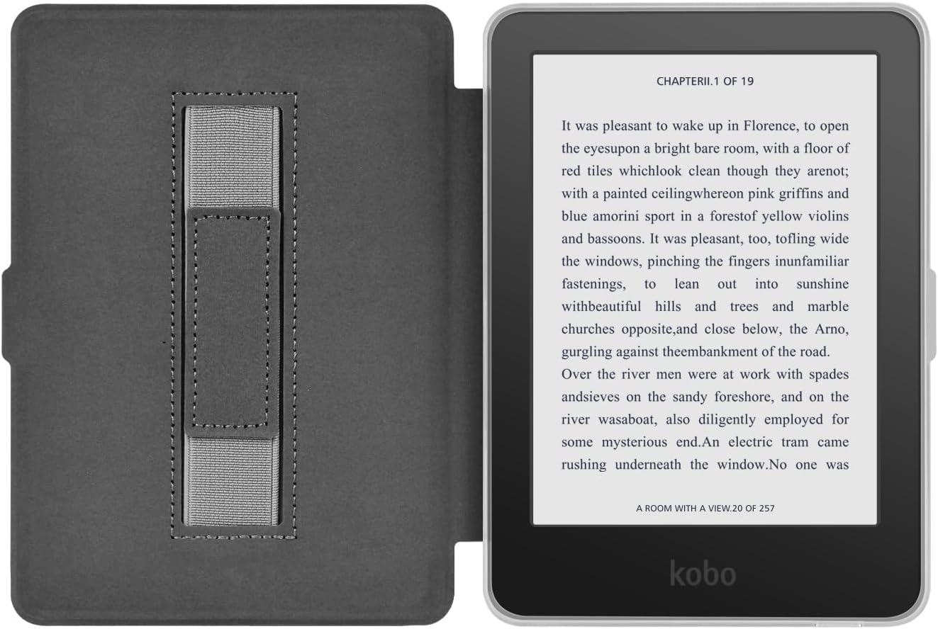 Case for 6" Kobo Clara BW 2024 Released, Ultra Clear Soft Light Transparent TPU Back Cover with Hand Strap, Auto Wake/Sleep (Black)