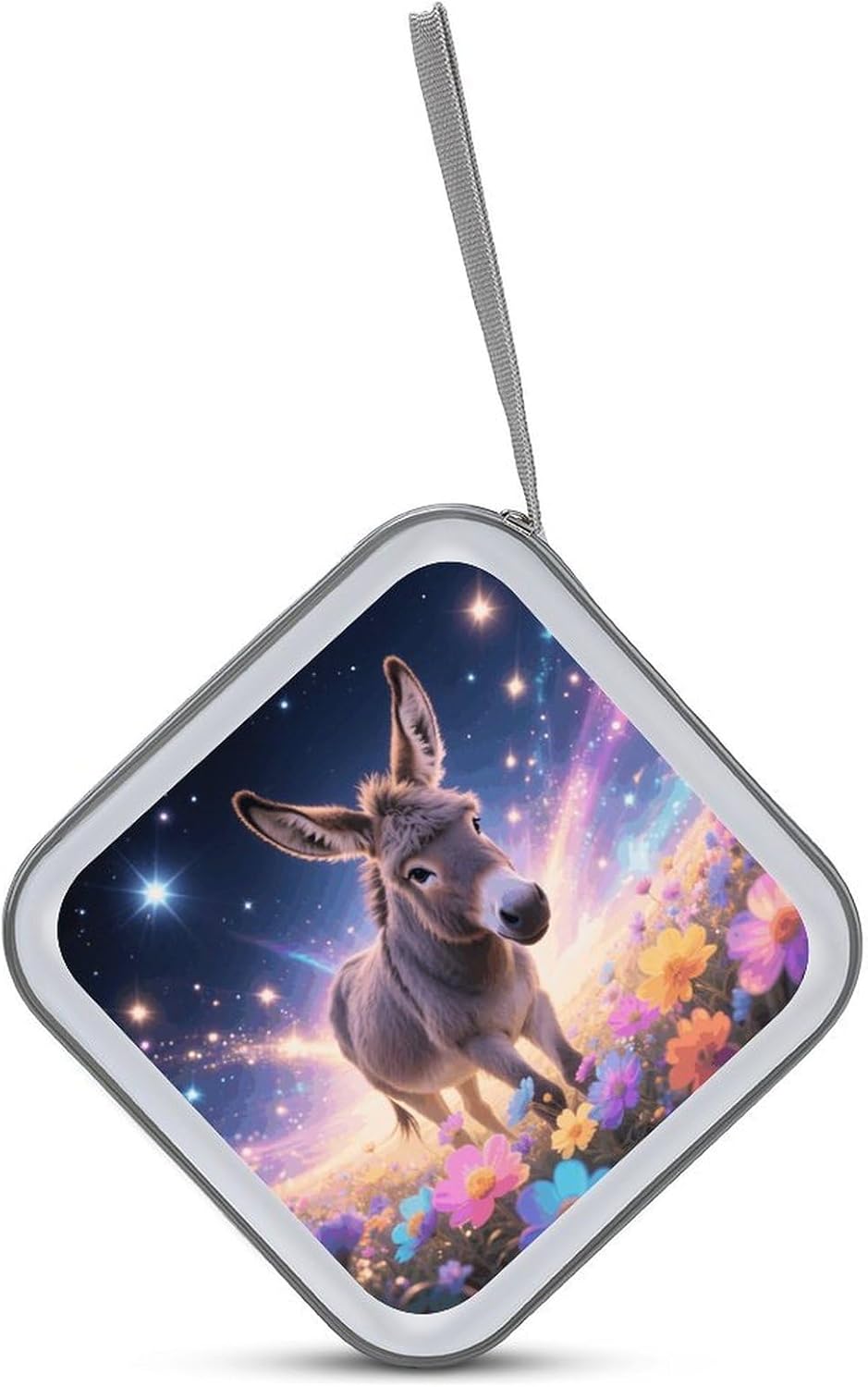 Donkey in Magic Blooms CD Case Portable Zipper CD Case 40 Capacity Hard Plastic DVD Cases Holder Large Storage Disc Wallet Bag for Car Home Travel DVD Collection Bag
