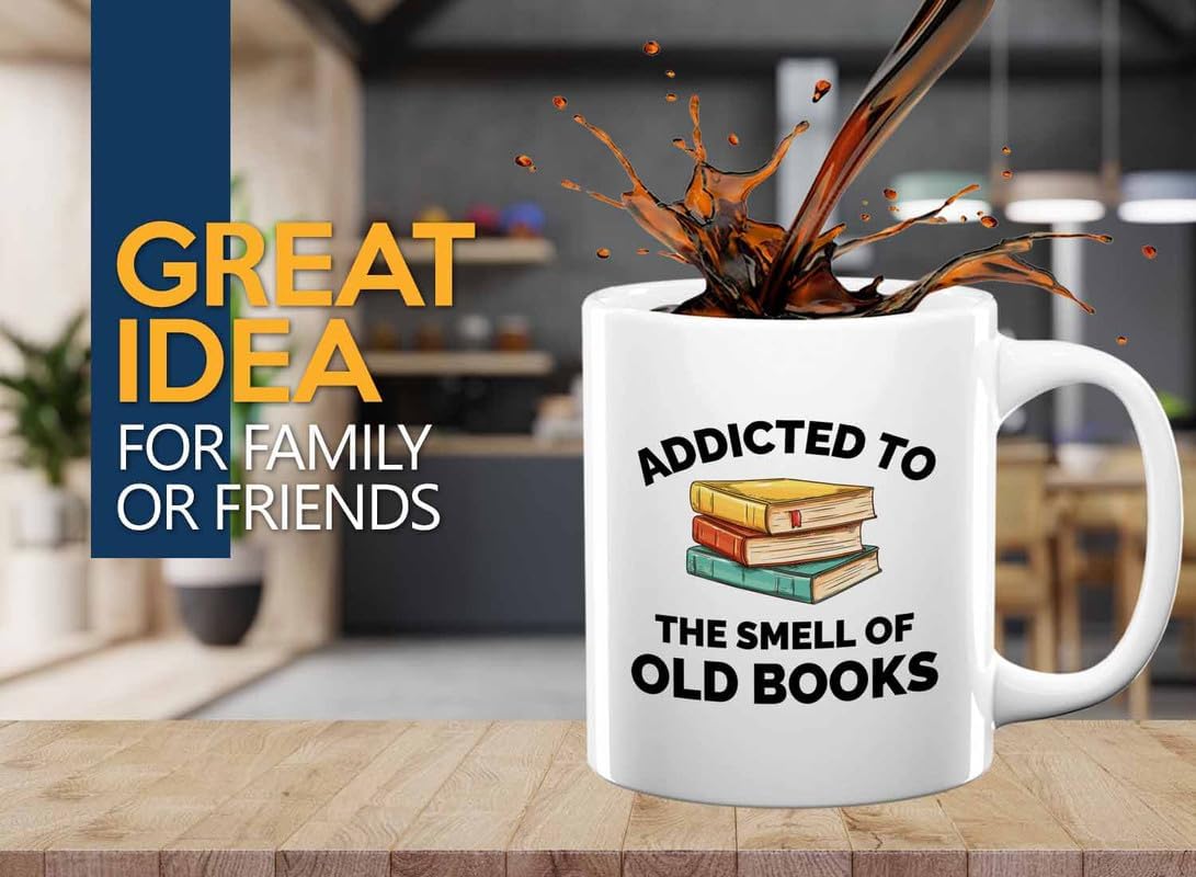 Book Lover Coffee Mug 11oz White - Addicted to the smell - Gift For Poets Bookish People Bibliophile Librarian Book Club Reader