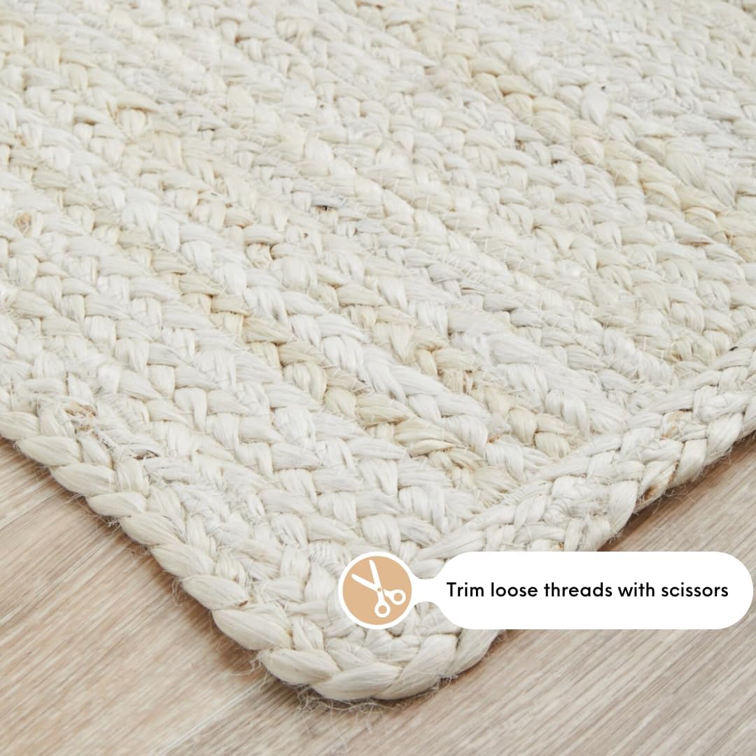 100% Jute Area Rug 5x8 Feet- Braided Design Hand Woven Off-White Natural Fibers Carpet - Home Decor for Living Room Hallways (5' x 8', Off-White)