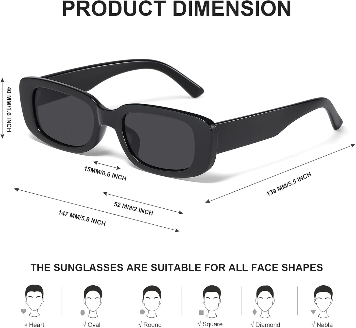 JASPIN Rectangle Sunglasses for Women Men Trendy Y2k Retro 90s Sun Glasses UV Protection Cool Square Frame