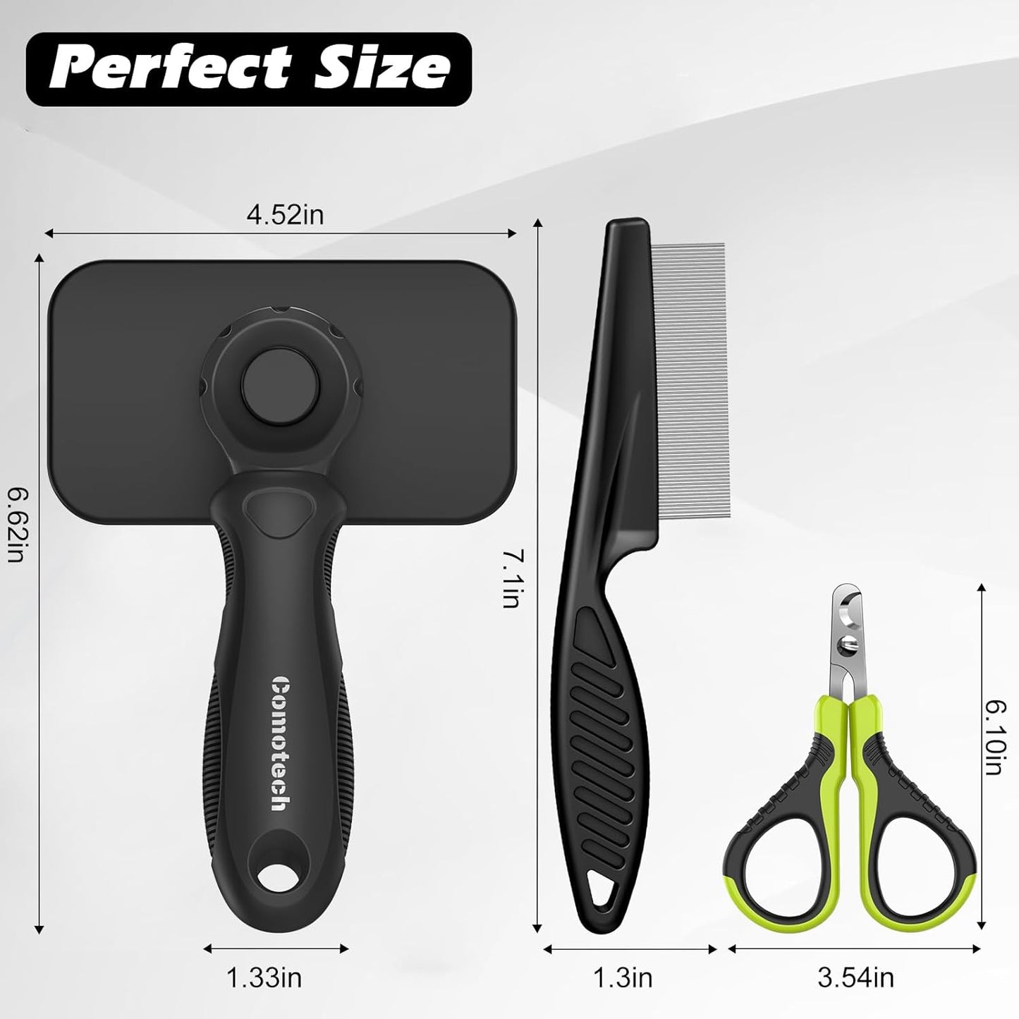 Comotech 3PCS Cat Grooming Supplies, Cat Brush & Nail Clipper/Trimmer & Flea Comb for Shedding Indoor Cats Essentials Stuff Accessories (Black)