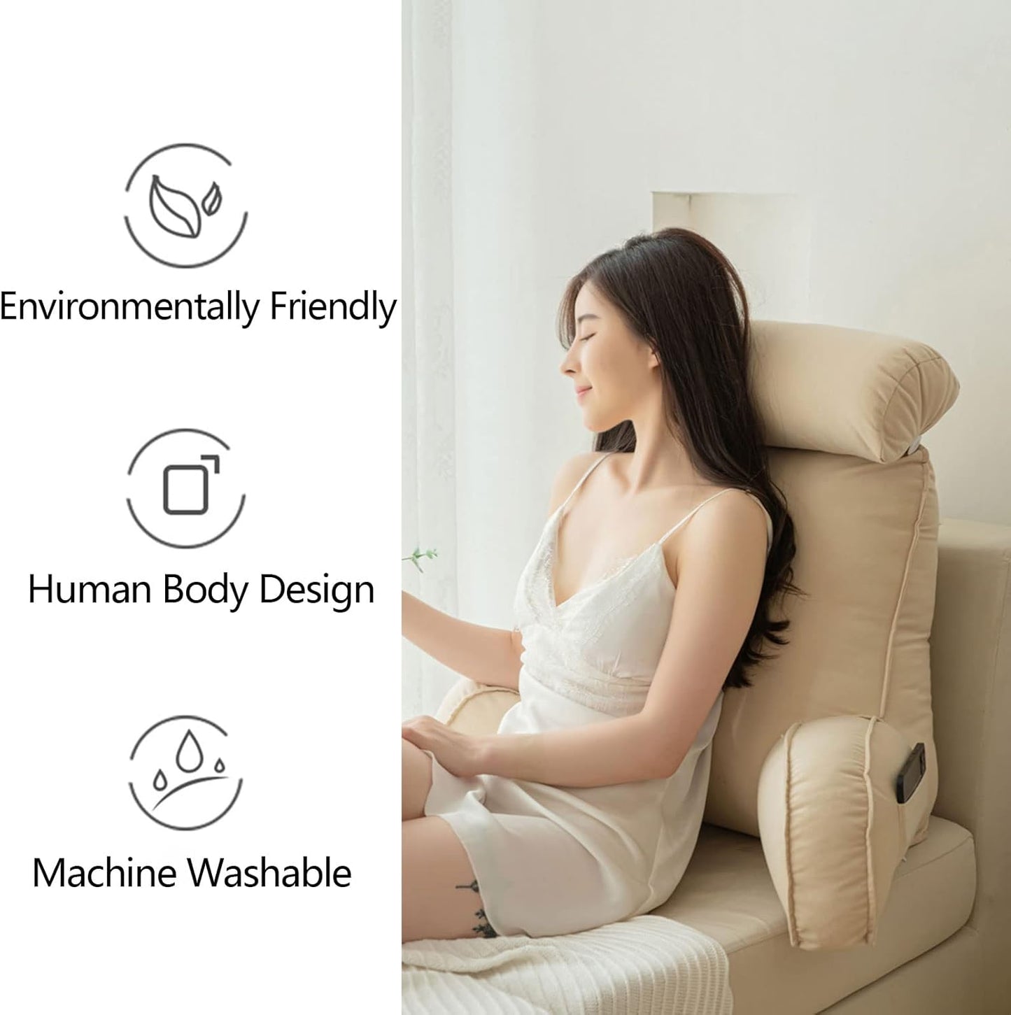 reading pillow,cuddle cushion, Back Support Large Waist Pillow, Backrest Pillow with Armrest, Lumbar Support Cushion, Great As Backrest For Books Or Gaming, Removable Cover and Pockets 75 * 40 * 58cm(