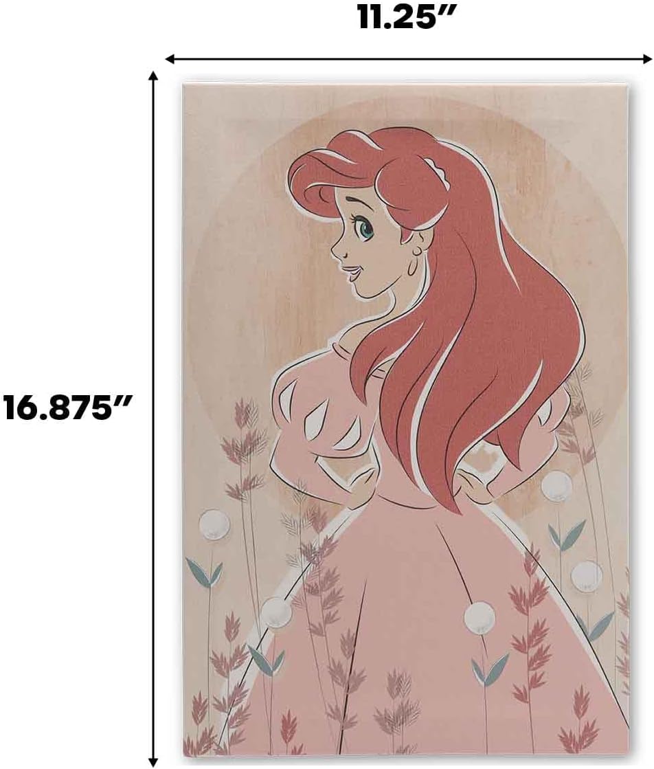 Open Road Brands Disney The Little Mermaid Princess Ariel Gallery Wrapped Canvas Wall Decor - Floral Ariel Wall Art for Home