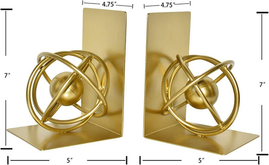 Book Ends Decorative, Modern Metal Unique Gold Bookends for Shelves, Round Design Bookend Book Stopper Holder for Home Office