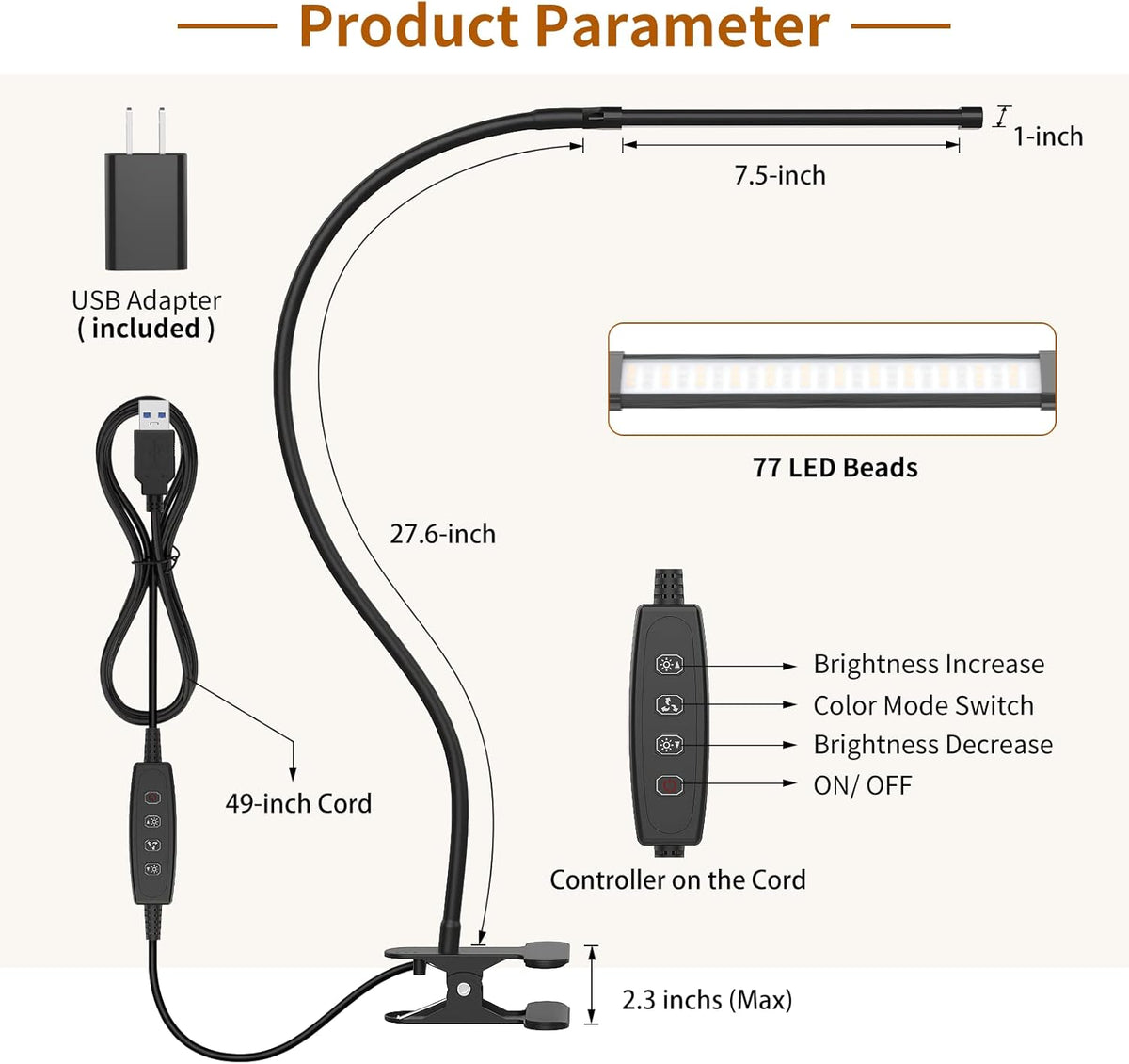 iZELL LED Desk Lamp for Home Office with Clamp [77 LEDs Light 3 Color Modes & 10 Brightness Levels] Flexible Gooseneck Book Lights, Easy Clip on Reading Headboard