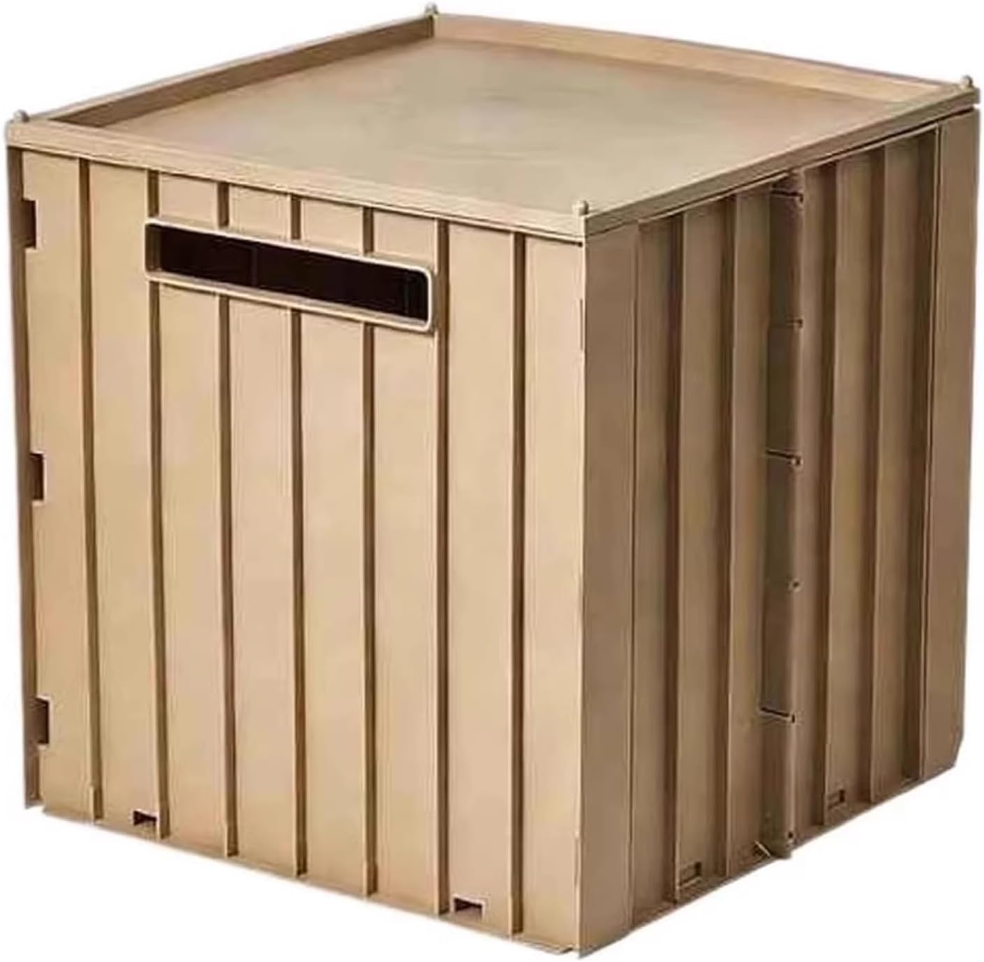 Collapsible Storage Box with Lid, Foldable Plastic Storage Bin, Stackable Space-Saving Storage Crate for Closet Bedroom Living Room Car Organization (Light Brown, 12.2 × 12.2 × 12.68 in)