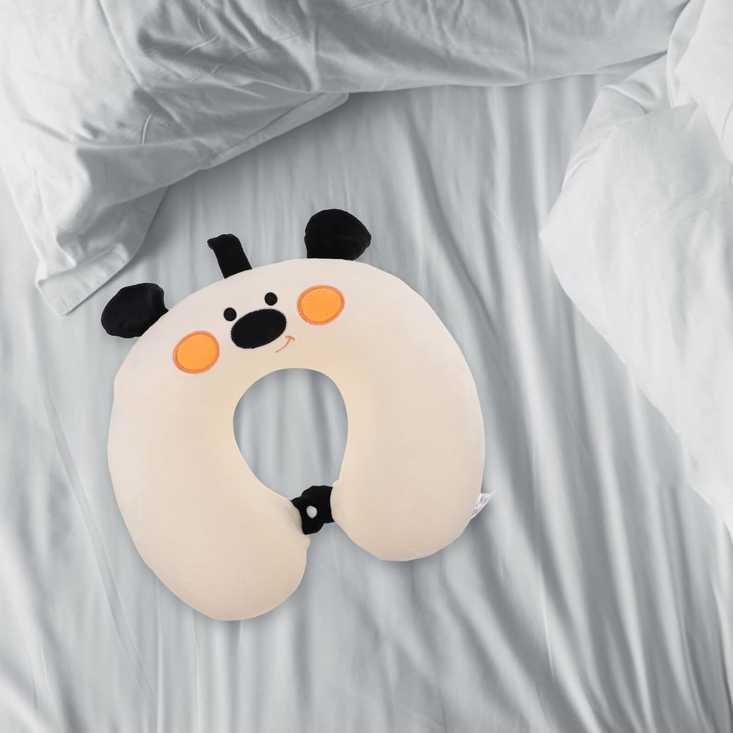 FAVOMOTO Travel Neck Pillow U-Shaped Memory Foam Soft Support Cartoon Dog Design for Car Airplane Train Use Comfortable Headrest for Teens and Adults