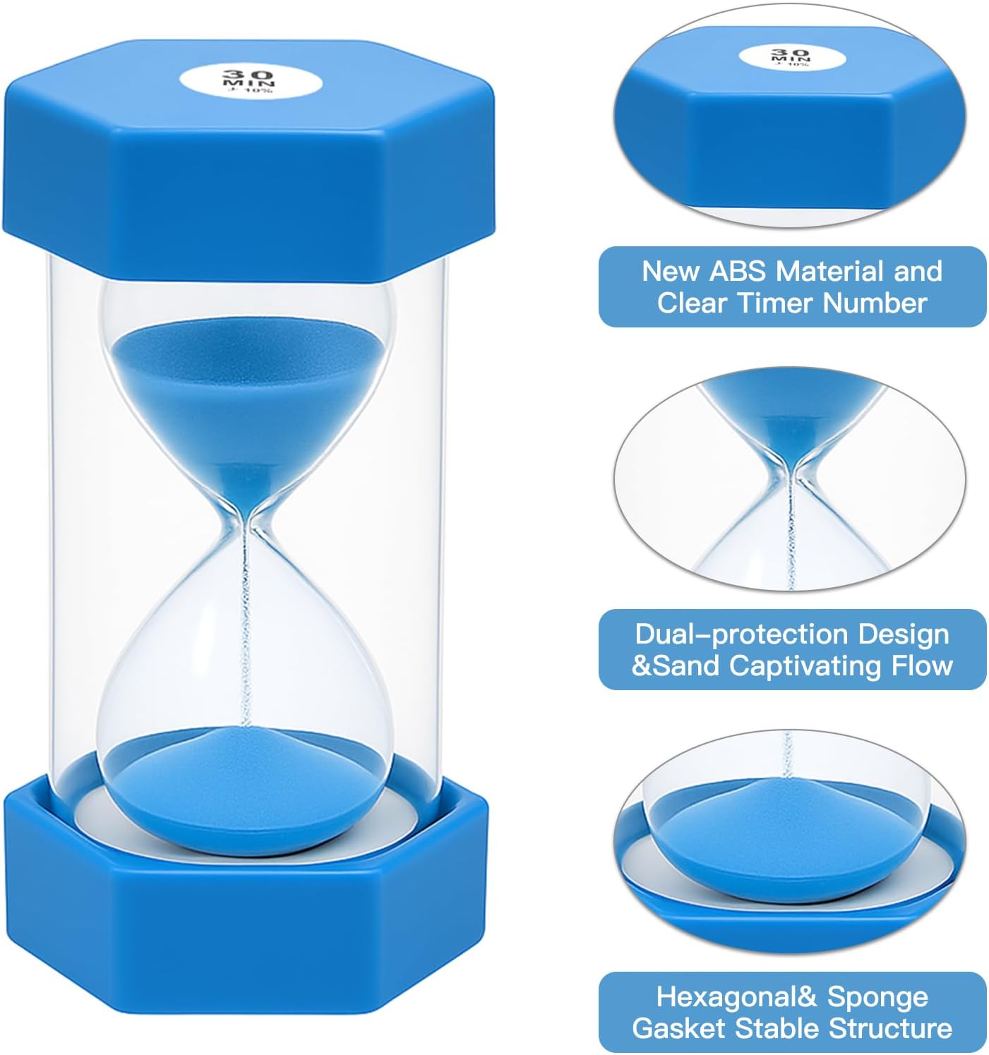 Hexagonal Sand Timer Set,8-Pack 2 to 30 Minute Colorful Plastic Hourglass for Kids Time Management,Classroom&Teachers,Durable Visual&Desk Decor Tool for Home Office