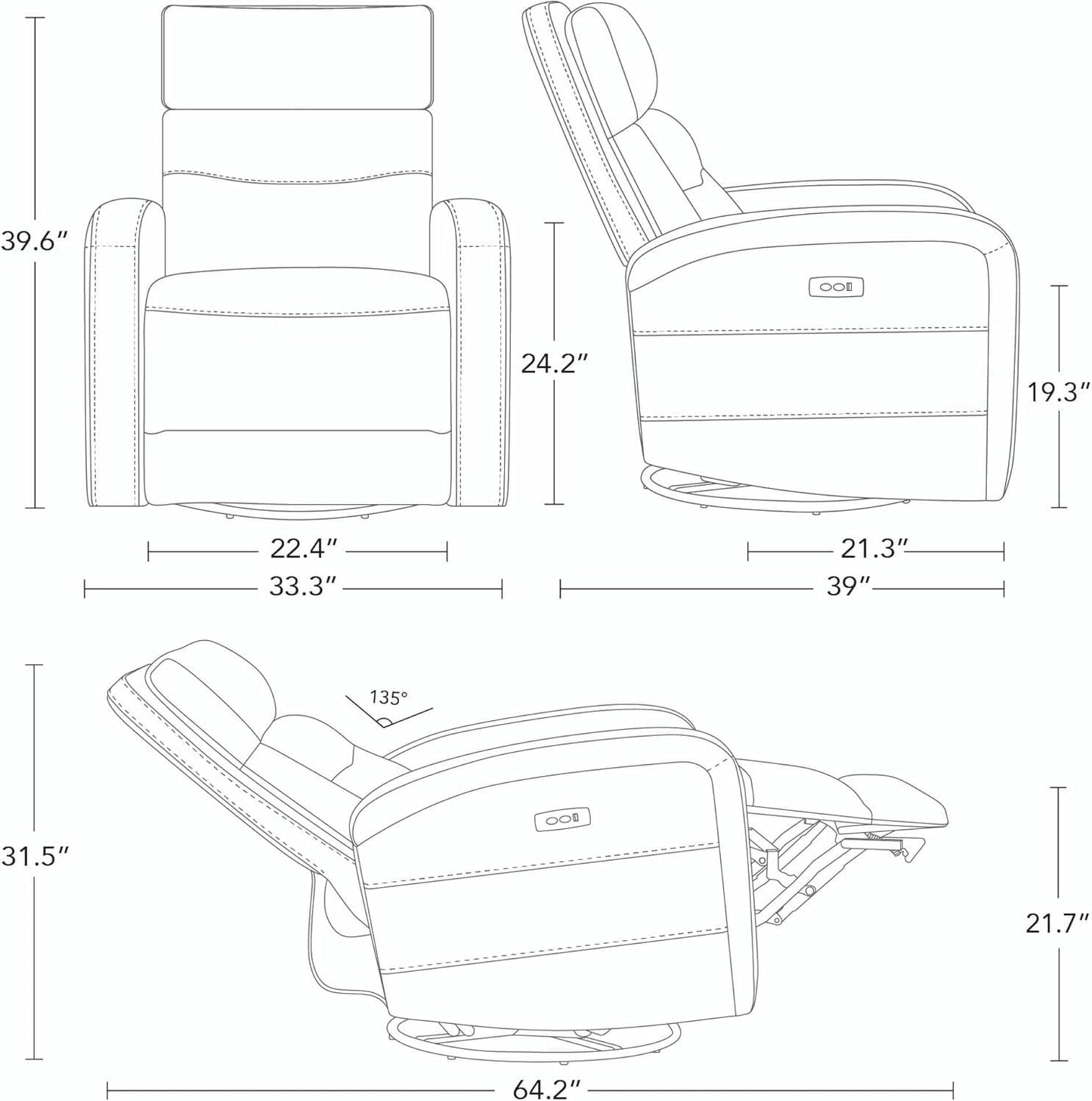 Luxury Power Recliner Swivel Glider Rocker Chair with USB Port, Electric Recliner Chairs for Adults, Small Recliner for Living Room, Nursery, Bedroom & Home Theater Seating