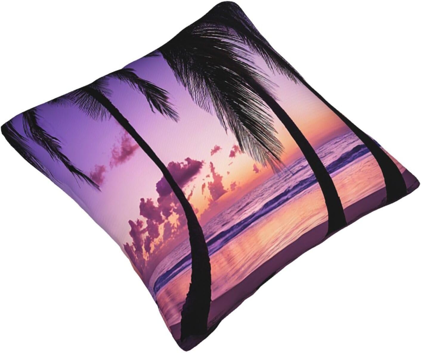 All-Season Square Pillow Covers 18"X18", Palm Trees Sunset, Decorative Throw Pillow Covers for Sofa Bed Couch, Hidden Zipper Cushion Cover, Square Lumbar & Accent Pillowcases for Home Decor
