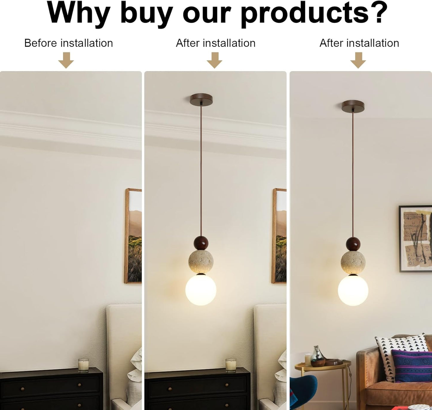 Nordic Stone Pendant Light, Japanese Natural Yellow Travertine Stone Lamp Wabi-Sabi Chandelier Compatible with G9 Bulb Socket, Suitable for Kitchen Island, Dining Room, Bedside, Bar (Walnut Color)