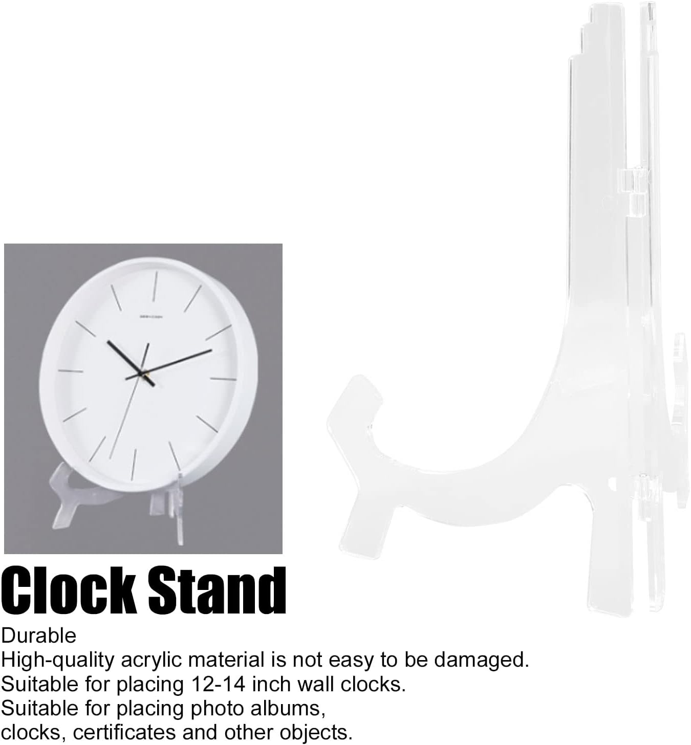 Clear Acrylic Display Stand, Round Clock Stand Acrylic Easel Stand for Picture Decorative Plate Book Photo Easel Flat Plates