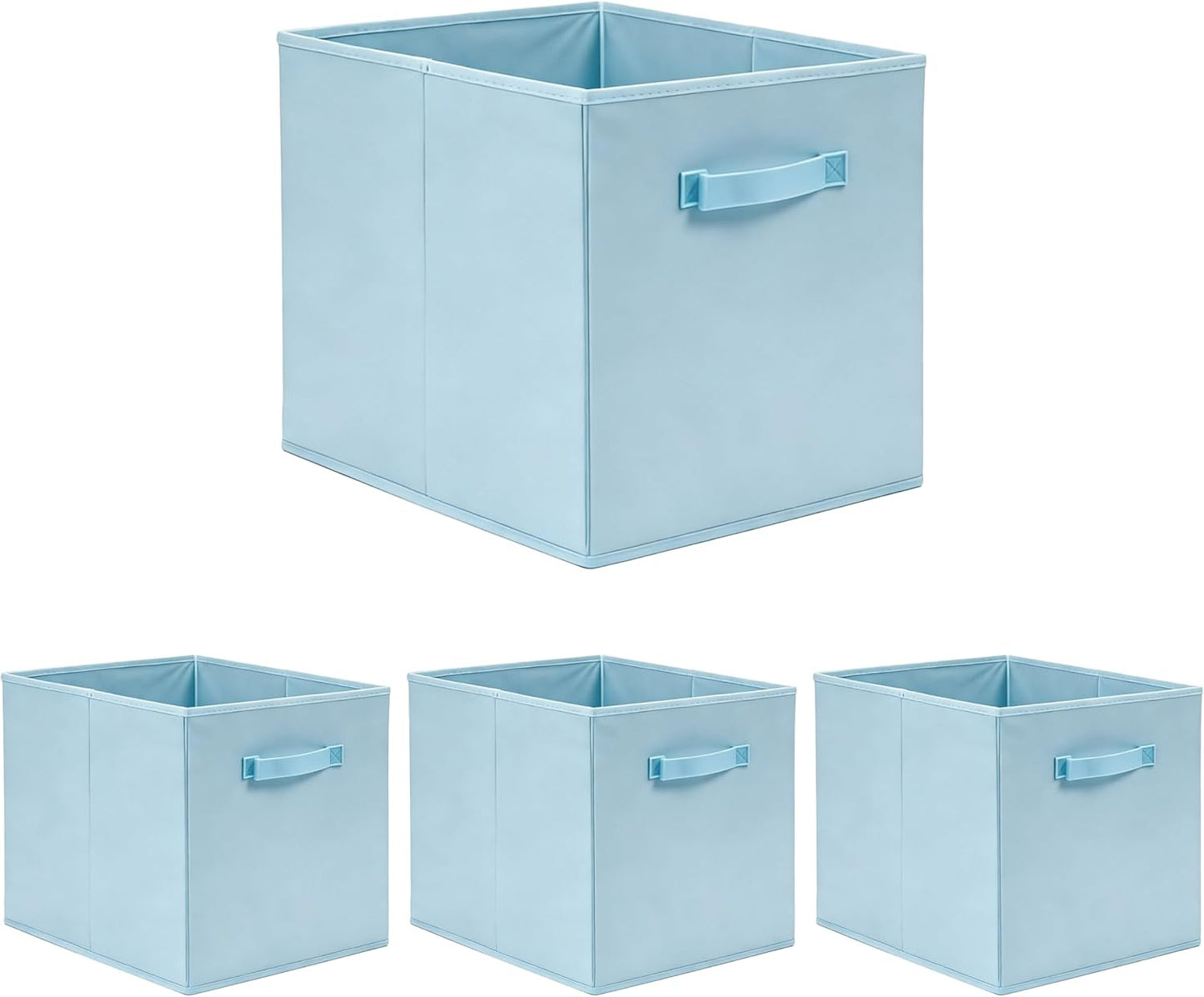 13x15x13 Large Storage Cubes [Set of 4] Sky Blue Foldable Fabric Storage Bins with Handles, Collapsible Closet Organizers and Storage Baskets for Shelves