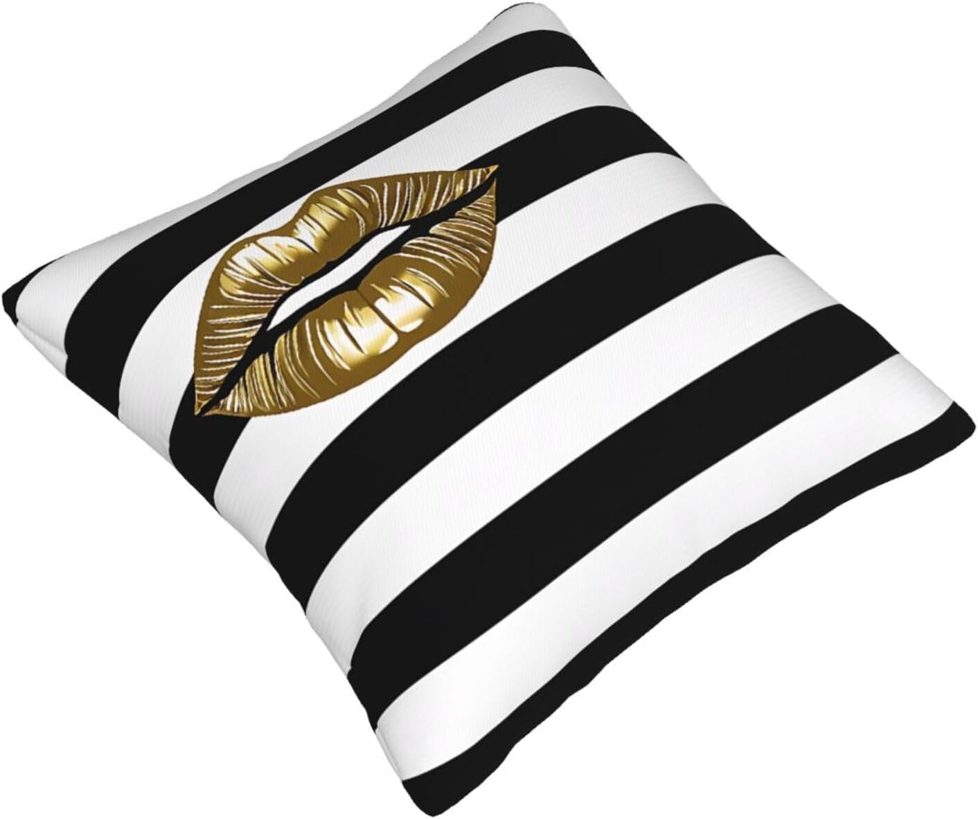 All-Season Square Pillow Covers 18"X18", Lips Black White Stripes, Decorative Throw Pillow Covers For Sofa Bed Couch, Hidden Zipper Cushion Cover, Square Lumbar & Accent Pillowcases For Home Decor