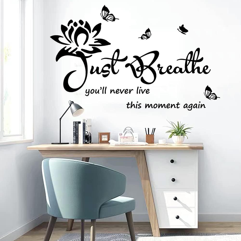 Vinyl Wall Stickers Wall Decor for Living Bedroom Room Yoga Relaxing Nursery House Wall Decals Quotes Inspirational Just Breathe Art Decor Home Decoration.