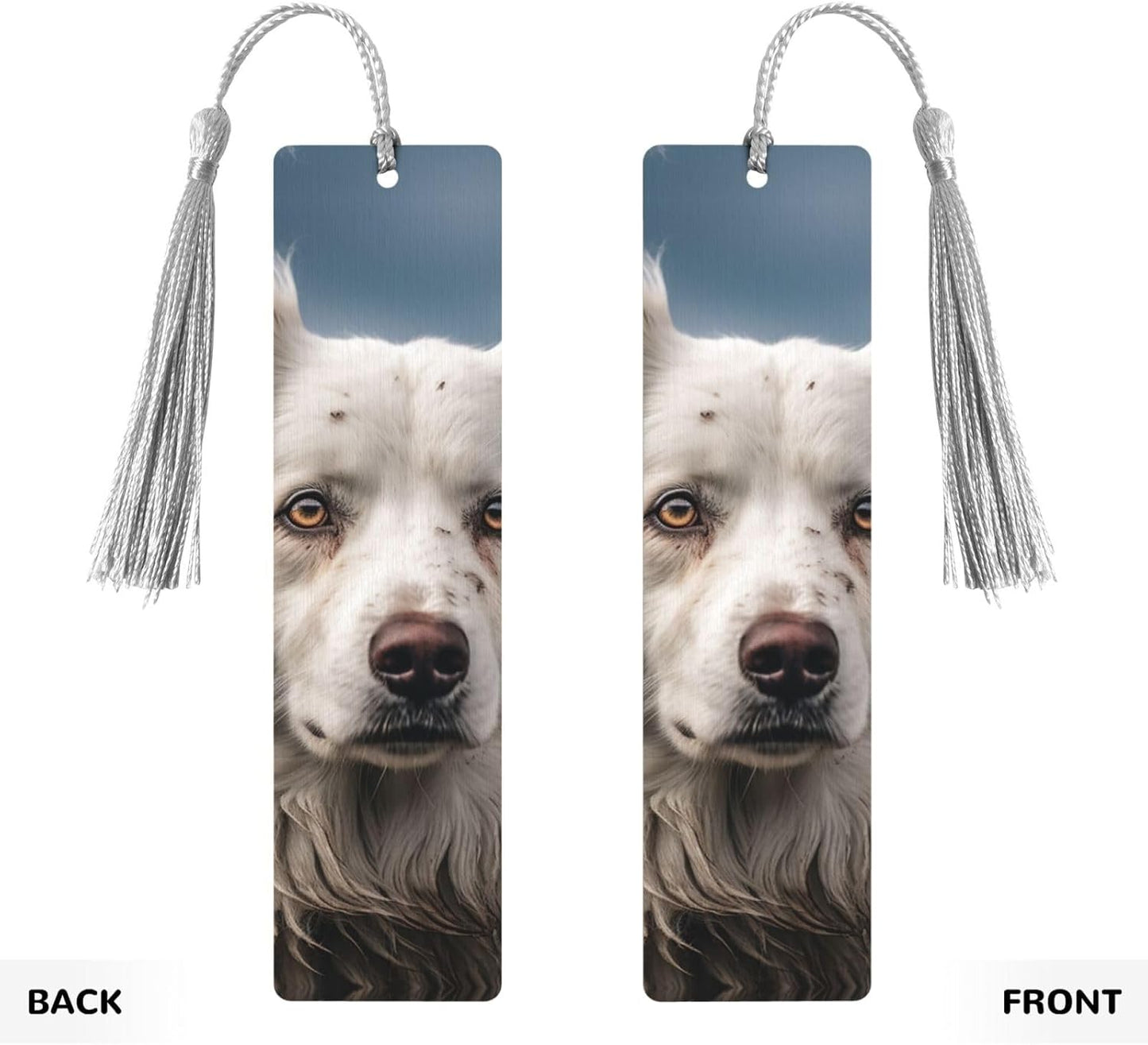 Big White Dog Bookmarks Gifts for Women Men, Wooden Bookmarks for Book Lovers, Vintage Book Marks Ornaments with Tassel, Unique Personalized Reading Page Markers Gray