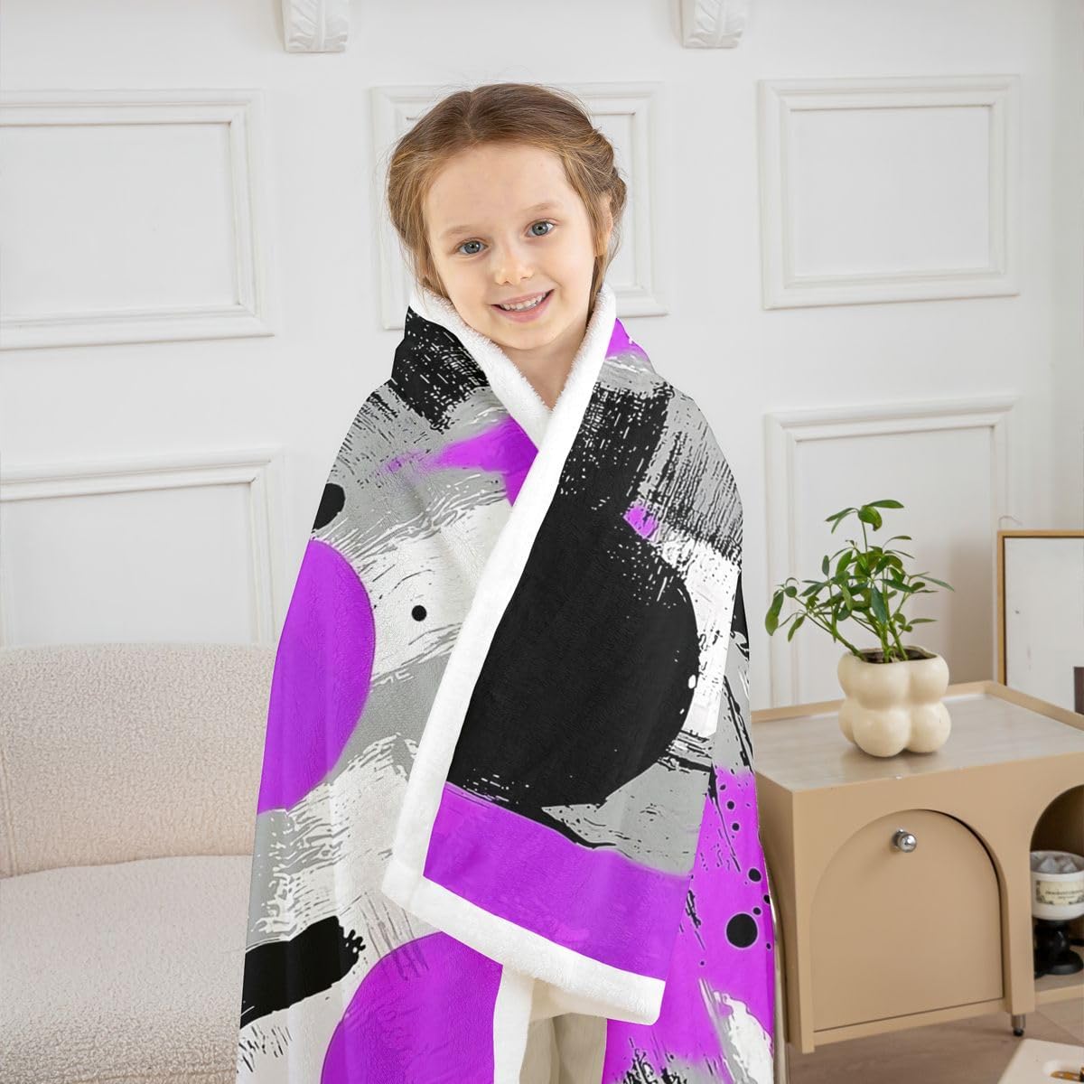 Feelyou Purple Black Circle Sherpa Throw Blanket for Couch Geometric Super Soft Cozy Fleece Modern Abstract Blanket for Winter, Plush Throw Throw 50"x60" All Season