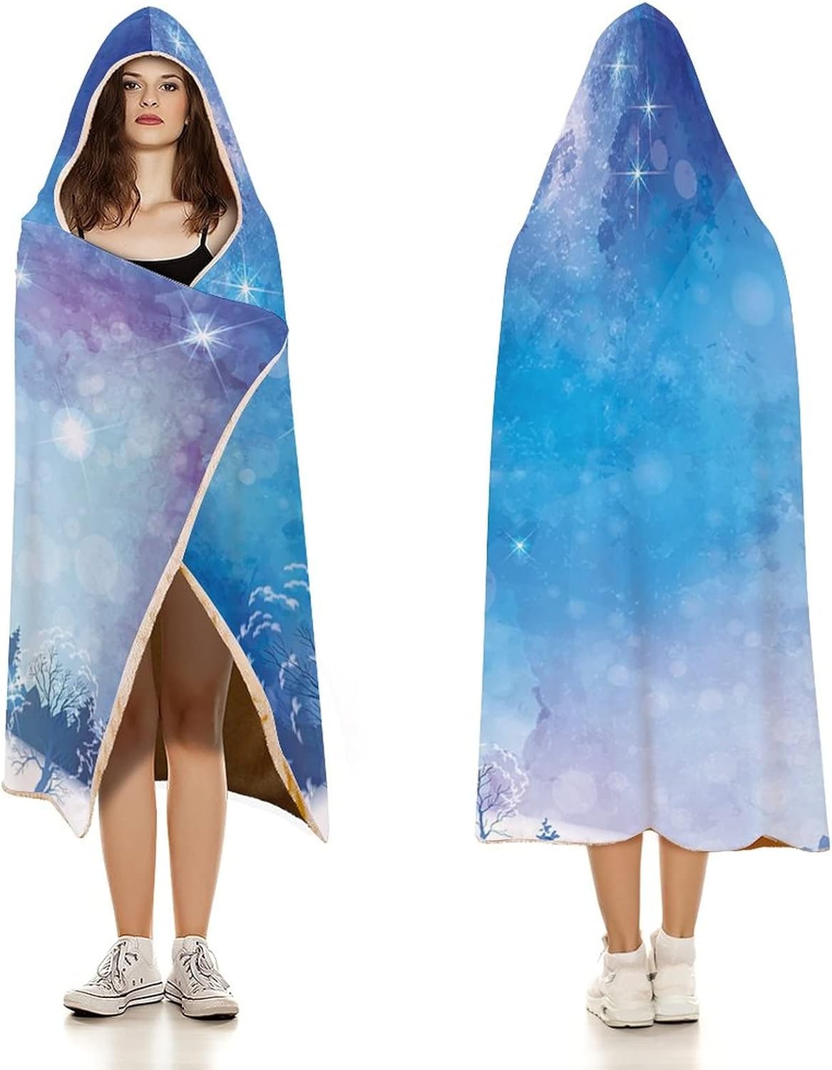 Throw Blankets, Night Wearable Hooded Blanket for Adults, Christmas Themed Abstract Snow Winter Scenery, Soft Warm Cozy, 40 x 50inches, Studying Reading Snuggling Napping Office