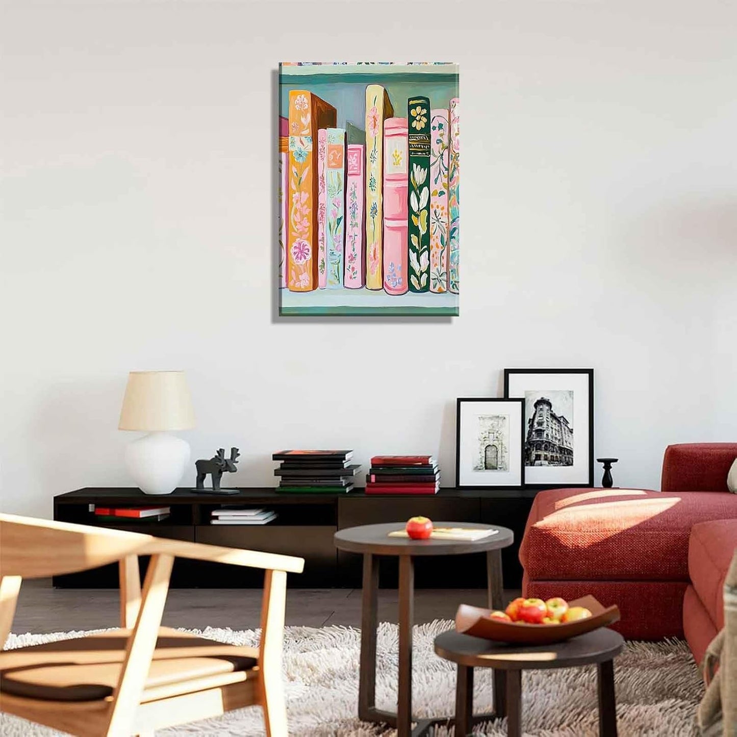 Pastel Book Canvas Wall Art Modern Study Colorful Books Decor Pictures Girl Reading Bookworm Nook Paintings Poster Prints for Home Decoration Classroom Bathroom Bedroom Living Room Decoration