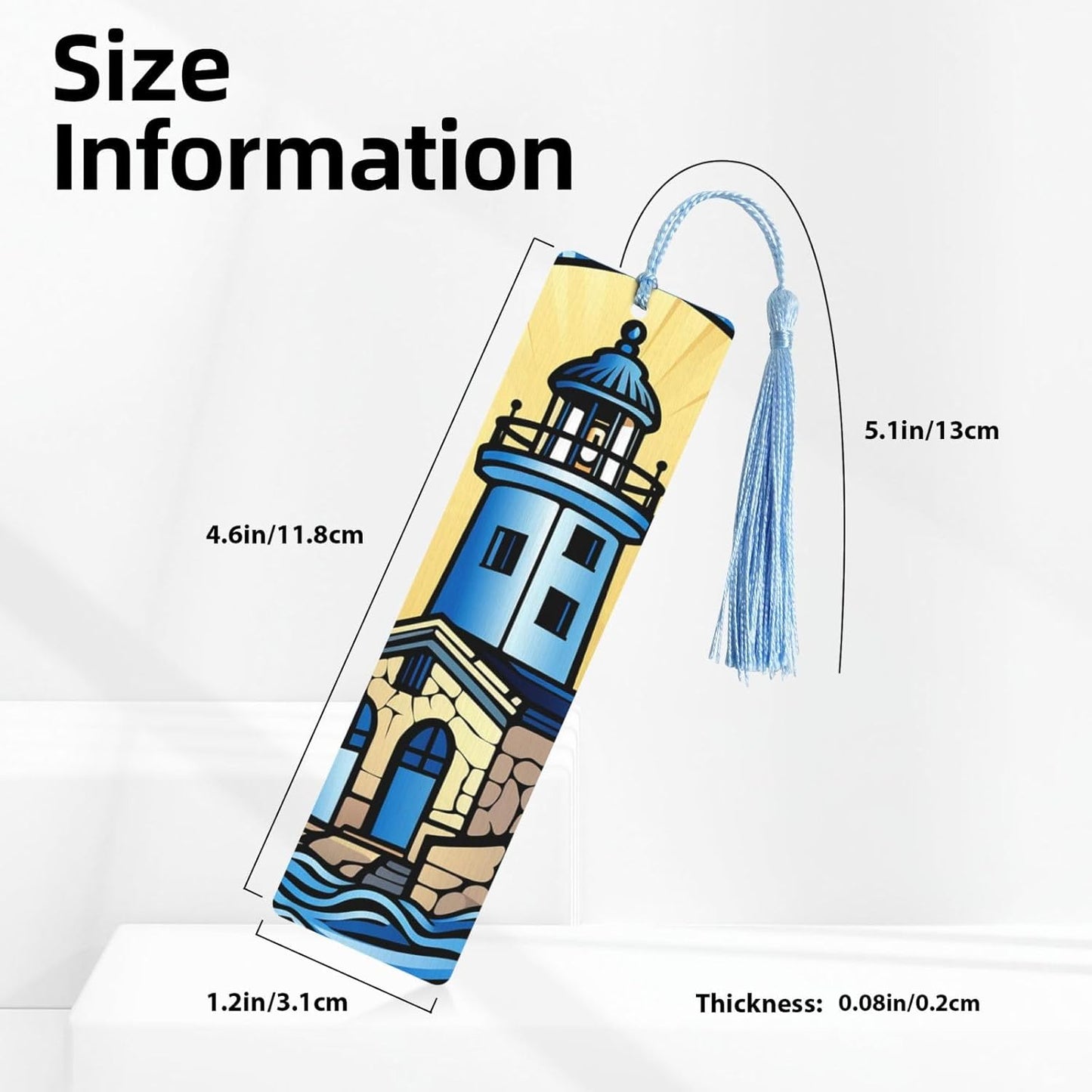 Blue Lighthouse Bookmarks Gifts for Women Men, Wooden Bookmarks for Book Lovers, Vintage Book Marks Ornaments with Tassel, Unique Personalized Reading Page Markers Sky Blue