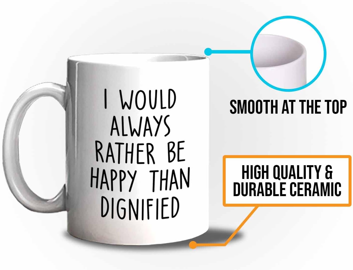 Bubble Hugs Writer Coffee Mug 11oz White - I would always rather be happy than dignified - Reading Book Lover for Bookworm Bibliophile Librarians Author Readers Bookish