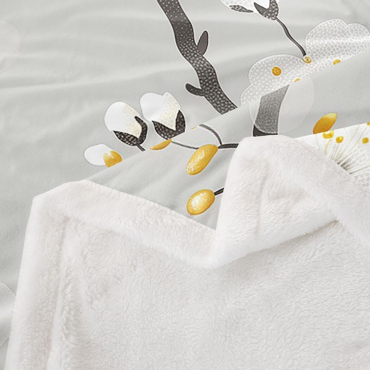 Feelyou Vintage Flowers Sherpa Throw Blanket for Couch Grey Boho Floral Super Soft Cozy Fleece Boho Blanket for Winter, Plush Throw Baby 30"x40" All Season
