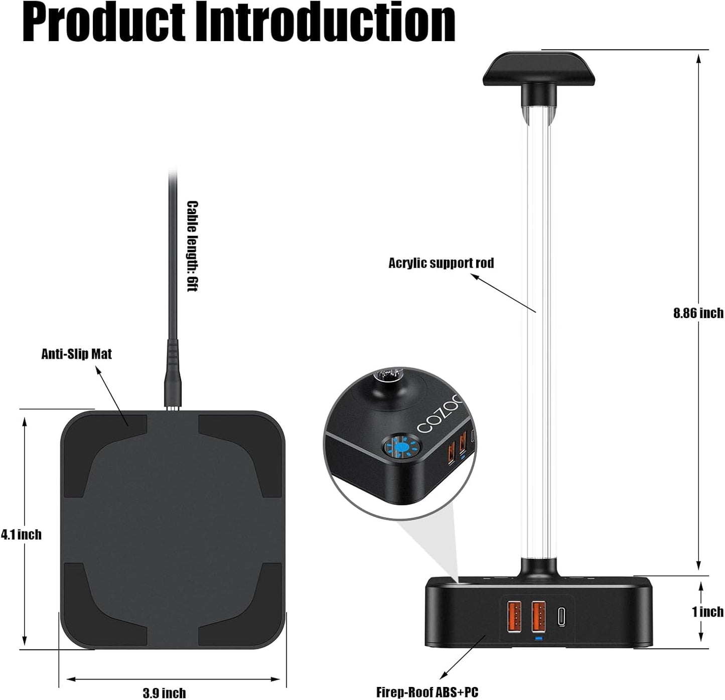 RGB Headphone Stand with USB Charger COZOO Desktop Gaming Headset Holder Hanger with 3 USB Charger and 2 Outlets - Great for Gaming, DJ, Wireless Earphone Display,Gamer PC Accessories Boyfriend Gifts