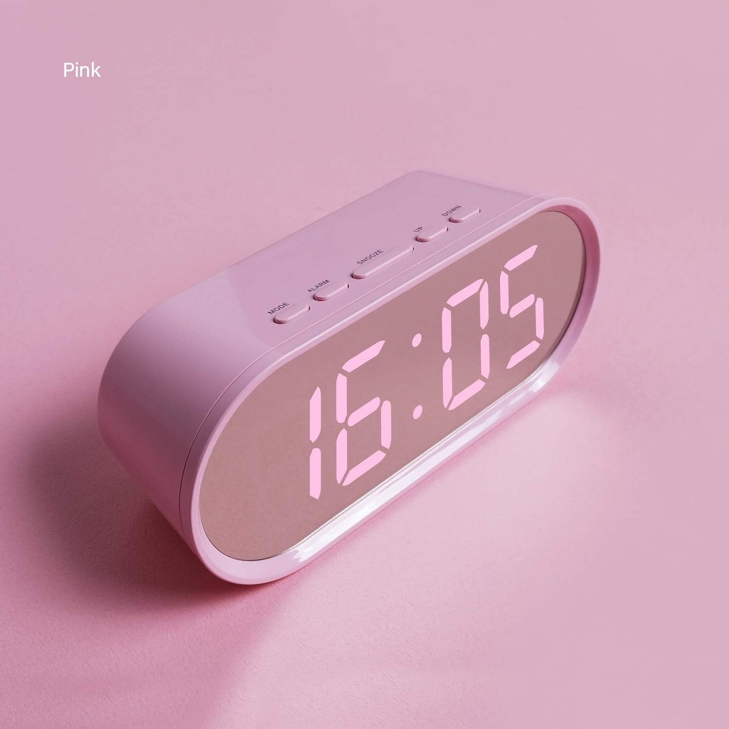 mooas Pop Mirror Digital Alarm Clock, LED Desk Clock with Nightlight, Snooze, Indoor Temperature, Battery Operated Small Size Clock for Kids Girls Bedroom Livingroom Office (White)