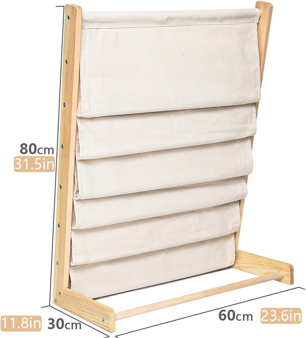 Sling Bookshelf Kids Book Rack Storage, Natural Beige (Beige, W:60cm)