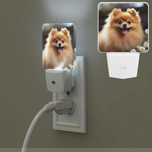 Kururi Plug-in Led Night Light Lamp Pomeranian Dog Print Night Light with Dusk to Dawn Sensor Plug in Indoor Decorative Nightlights for Bedroom Hallway Bathroom Kitchen