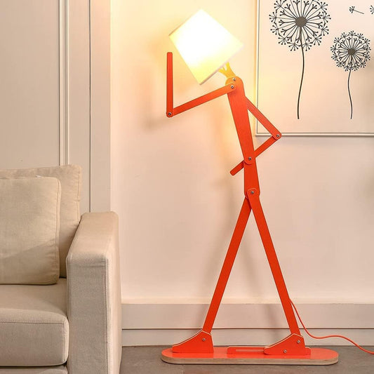 Cool Creative Floor Lamps Wood Tall Decorative Corner Reading Standing Swing Arm Light for Living Room Bedroom Office Farmhouse Kids Gift Idea- with LED Bulb (Oran Orange)