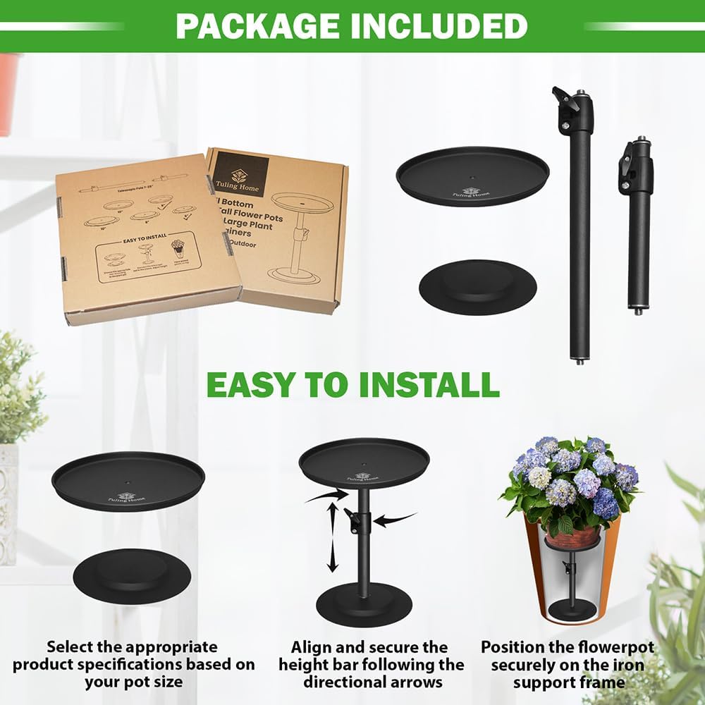 Adjustable Pure Iron Planter Inserts, 7-25” Plant Risers for Inside Pots, Planter Fillers for Large Pots, Indoor & Outdoor Insert with 8-10” Top & 6-10” Base