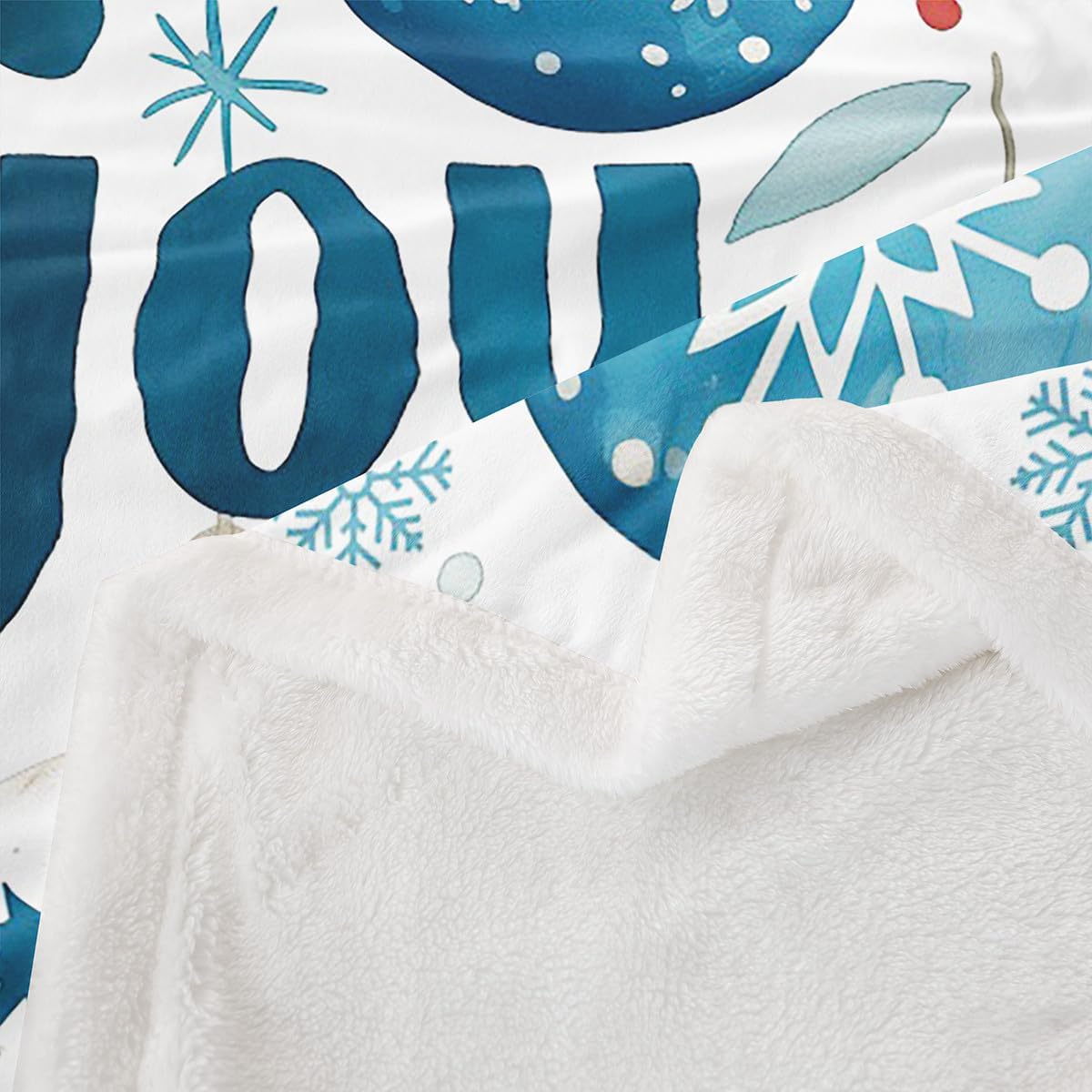 Feelyou Merry Christmas Sherpa Twin 60"x80" Fashion Fleece Throw Blanket for Bed Sofa Couch Kids Women Men Ultra Soft Blue Snowflake Plush Blanket Glitter Stars Print Fuzzy Blanket Xmas