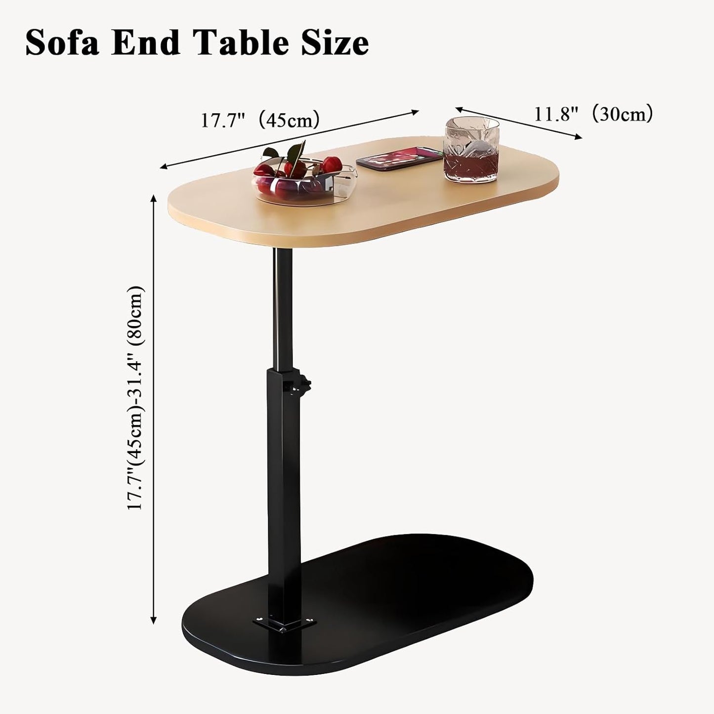 Side Table TV Tray for Couch,Height Adjustable 360° Swivel C Shaped End Table for Small Spaces,Bedside Bathroom Living Room(Original Wood)