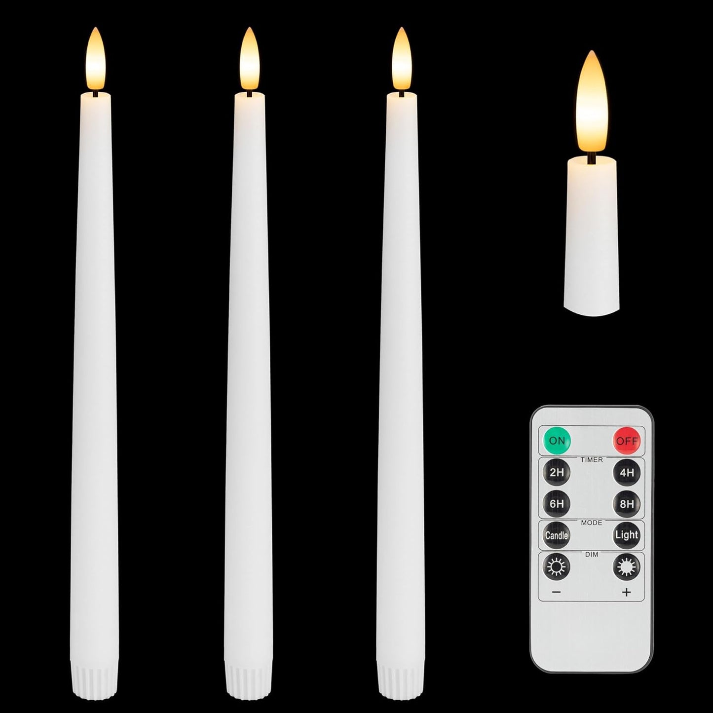 Flameless Taper Candles with 3D Wick, 11.4" Real Wax LED Candles with Remote and Timer, 3 Pack Flickering Candlesticks Battery Operated (White)