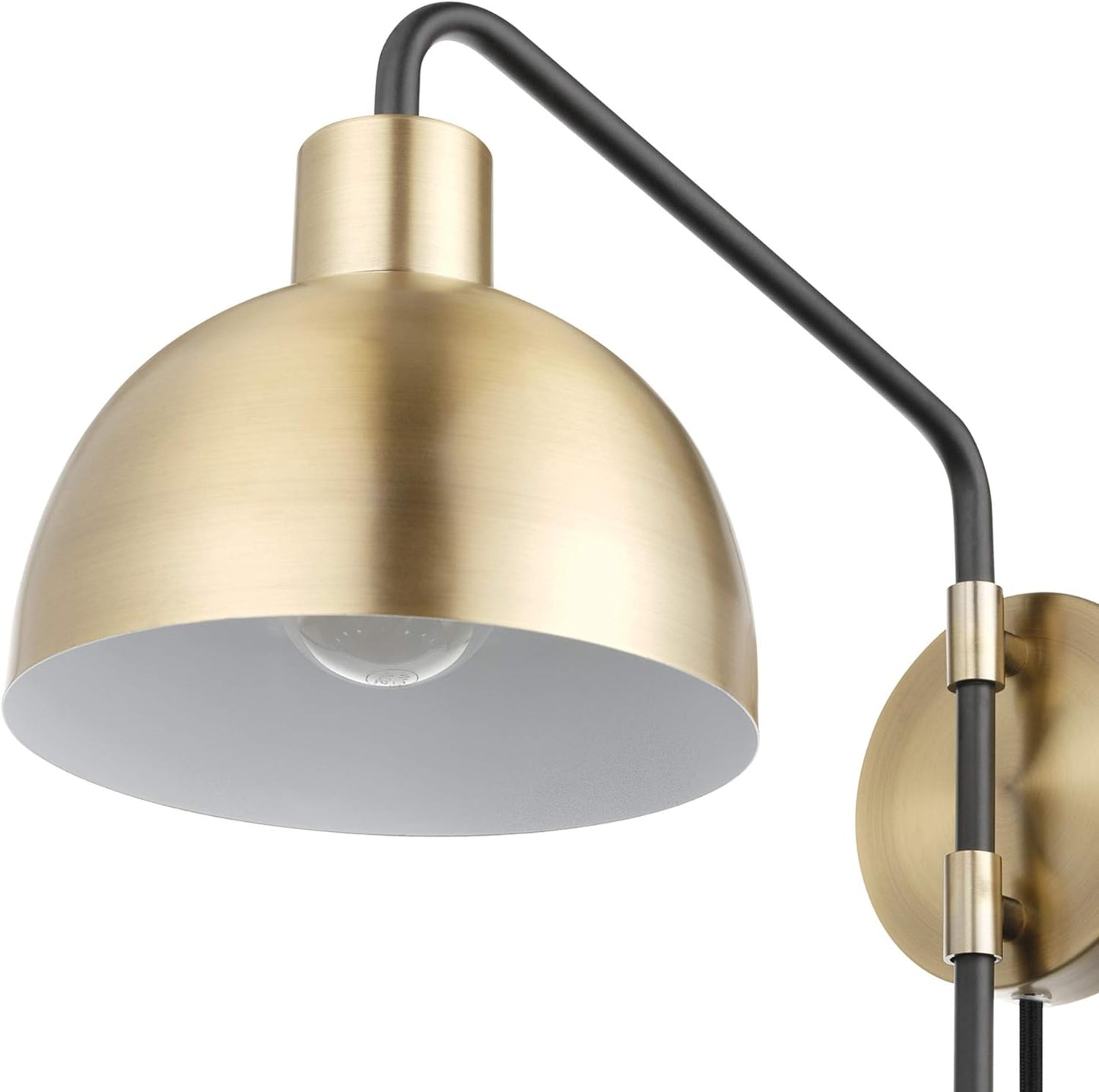 Globe Electric 51719 1-Light Plug-in or Hardwire Wall Sconce, Antique Brass, Matte Black Accent, Fabric Cord, in-Line On/Off Switch, Kitchen, Reading Light, Home Essentials, Bedroom, Bedside Lamp