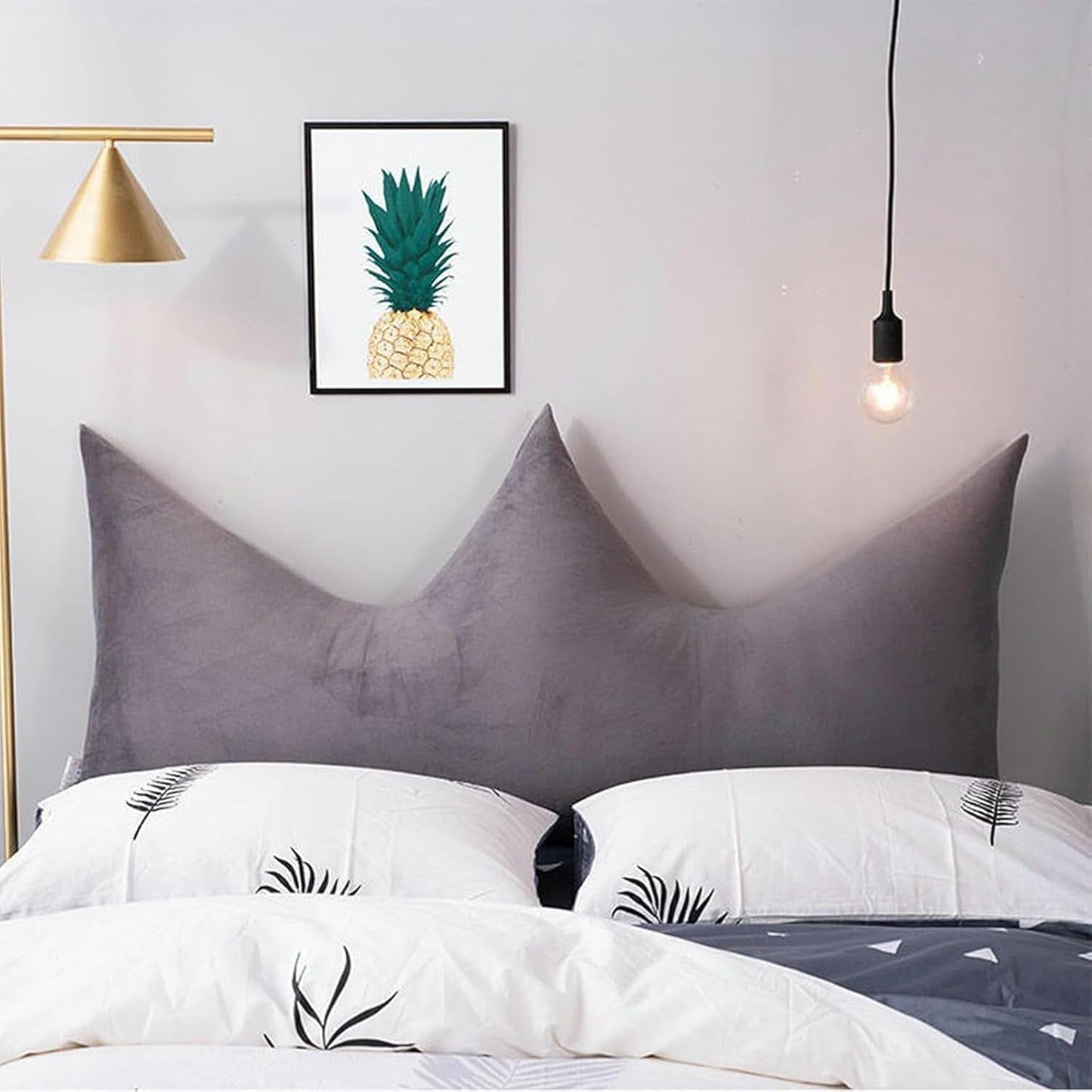 Crown Back Rest Reading Pillow for Bed, King/Queen/Twin Size Wedge Bed Pillow, Triangular Headboard Backrest Cushion Velvet Bolster Cushion for Twin Full Daybed Bed