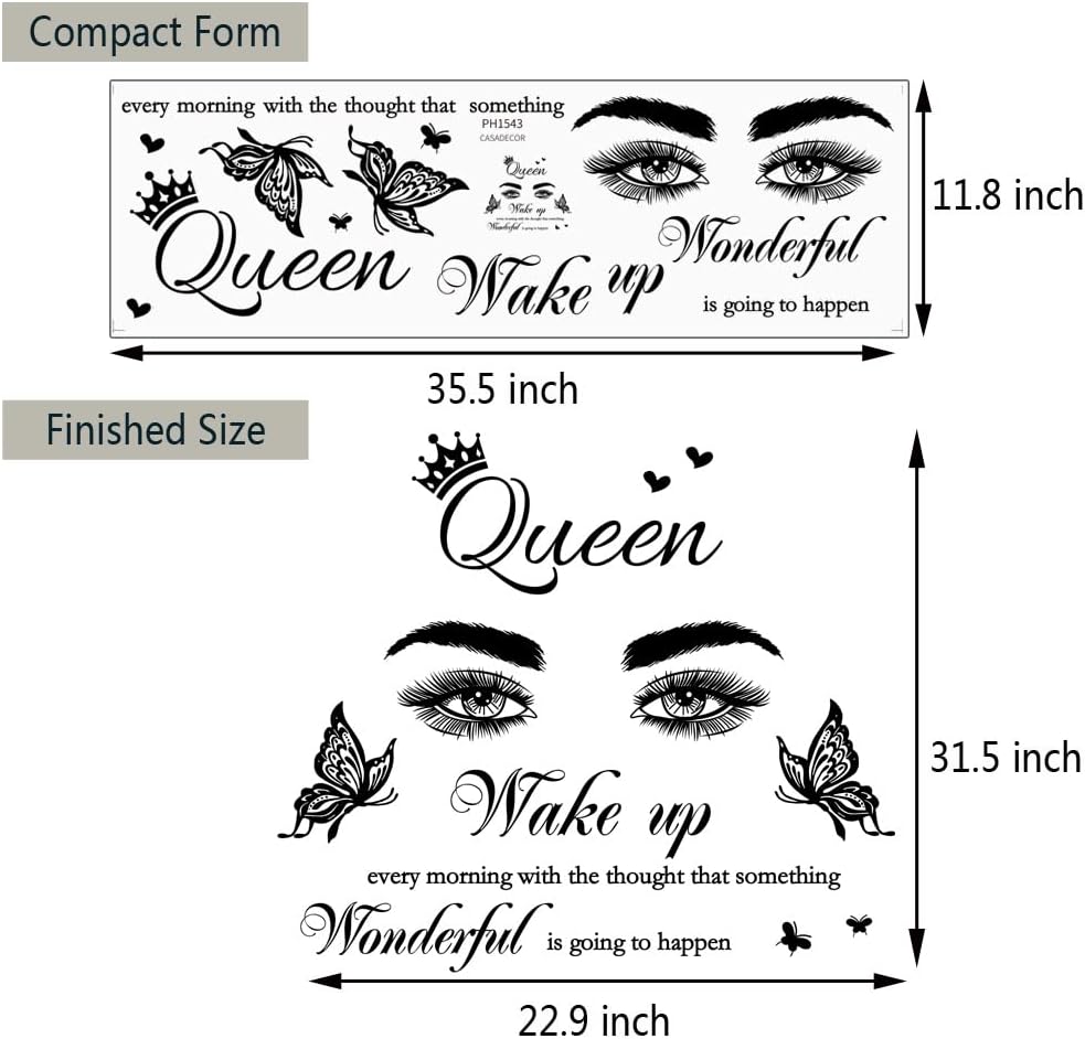 Inspirational Quote Wall Decal Wake up Every Morning with The Thought That Something Wonderful is Going to Happen Vinyl Beauty Eyes Wall Sticker Removable Motivational Art Letters Queen Decals for