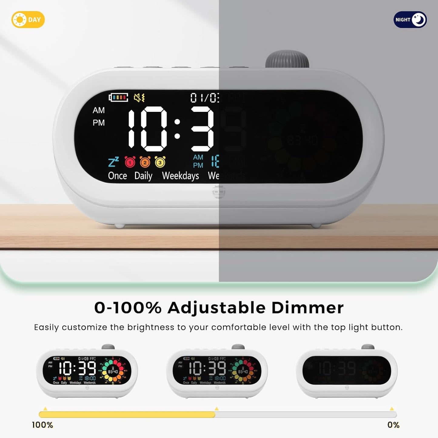 Mooking Alarm Clocks for Bedrooms, Digital Visual Timer for Kids, Rechargeable 199-Minute Silent Countdown Timers, Focus & Smoother Routines, Fitness Baking Studying Teaching