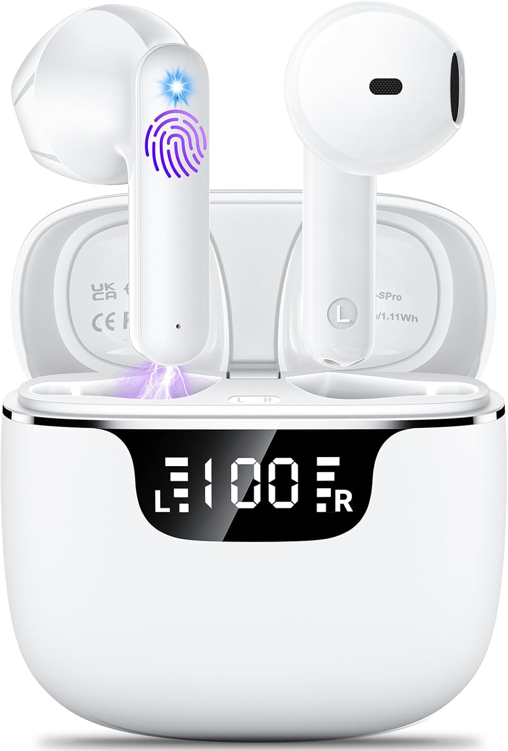 Wireless Earbuds, Bluetooth 5.4 Headphones with 42H Ultralight Ear Buds,Bluetooth Earbuds with 4 ENC Noise Cancelling Mics, HiFi Deep Bass Dual LED Display USB-C, Waterproof Earphones for Android iOS