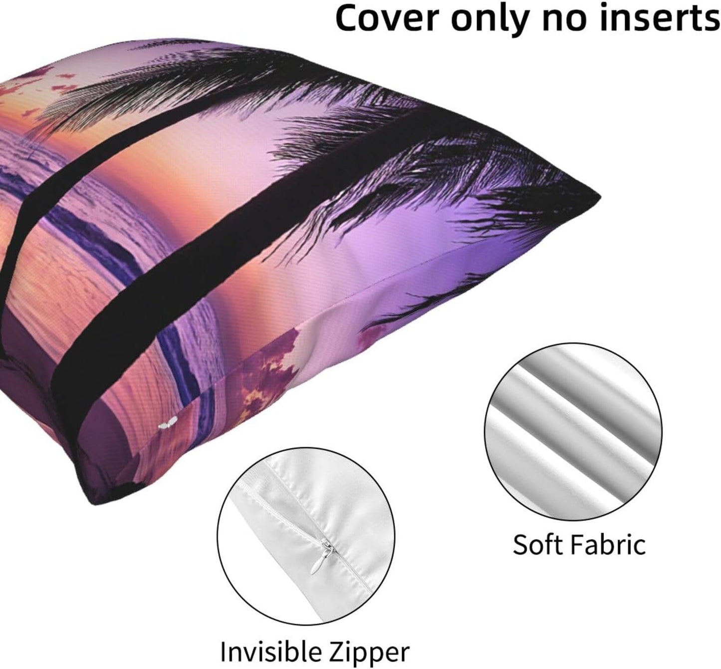 All-Season Square Pillow Covers 18"X18", Palm Trees Sunset, Decorative Throw Pillow Covers for Sofa Bed Couch, Hidden Zipper Cushion Cover, Square Lumbar & Accent Pillowcases for Home Decor