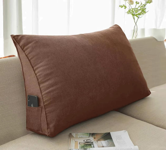 Triangle Headboard Pillow - Soft Backrest Cushion for Bed Sitting, Lumbar Support, Leg Positioning, Ideal for Daybed & Resting Comfort. (Brown 80x50x20cm)