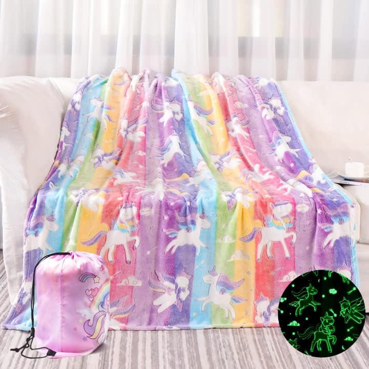 Glow in The Dark Blanket Unicorns Gifts for Girls,Soft Blanket 3 4 5 6 7 8 9 10 Year Old Girl Gifts,Toddler Girls Toys Age 6-8,Easter Gifts for Kids Birthday Gift Presents,60"x80"