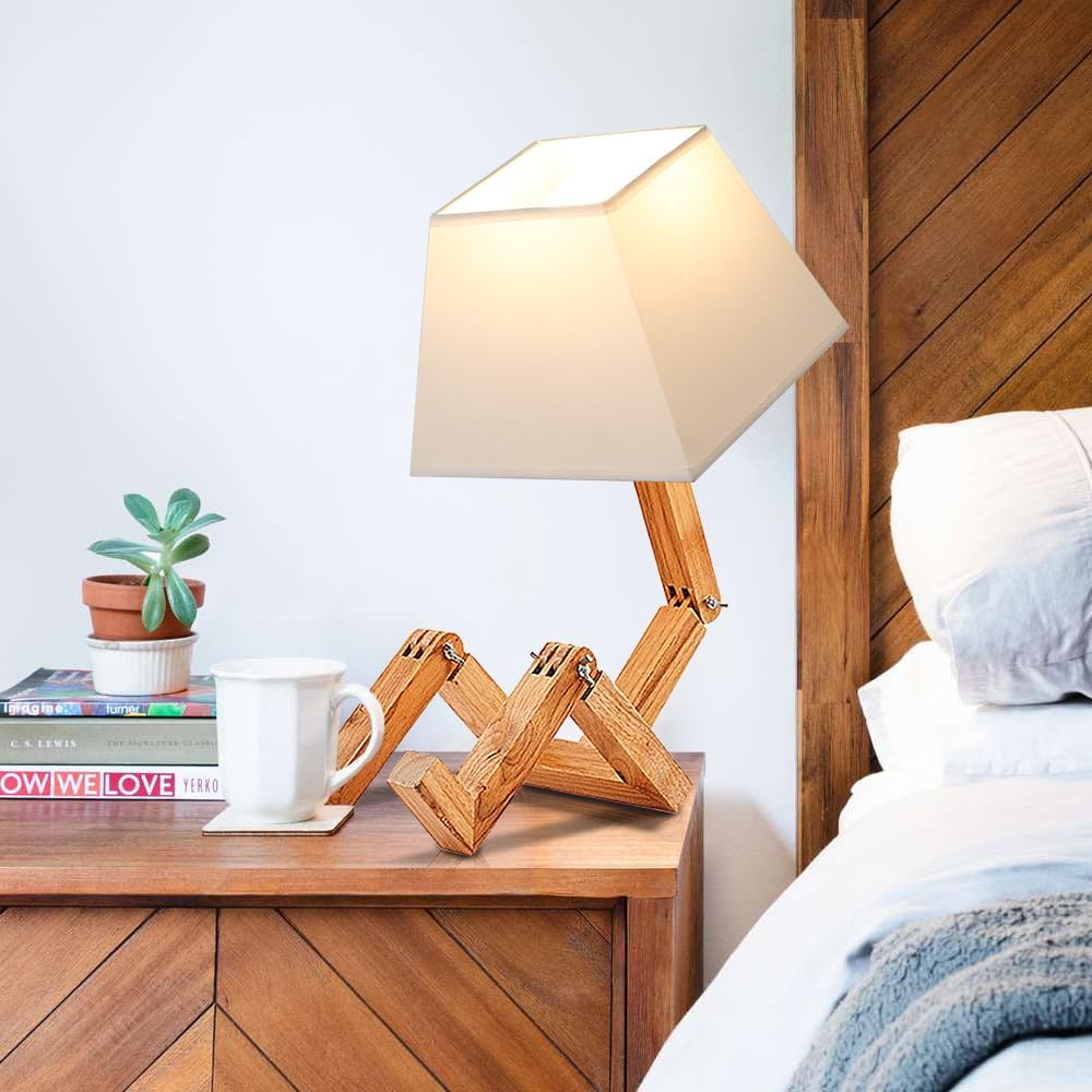 Cute Desk Lamp,Unique Dimmable Robot Bedside Table Lamps,Fun Funky Reading Desk Lamps for Nightstand,Bedroom,Kids Room,Living Room,(Square Lampshade)