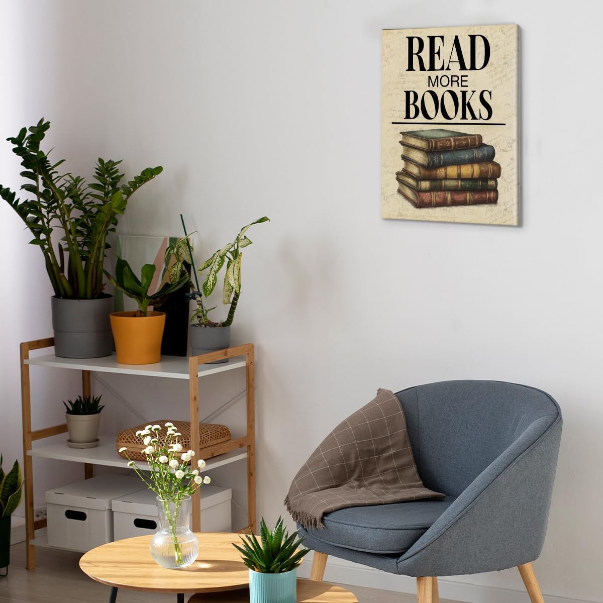 Vintage Reading Book Classroom Wall Art Print - Read More Books Poster Painting - Retro Book Lover Wall Decor for Library Study Reading Room Dorm Canvas Framed 8x10 Inches